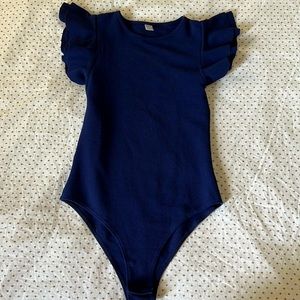 Navy Ruffle Sleeve Bodysuit